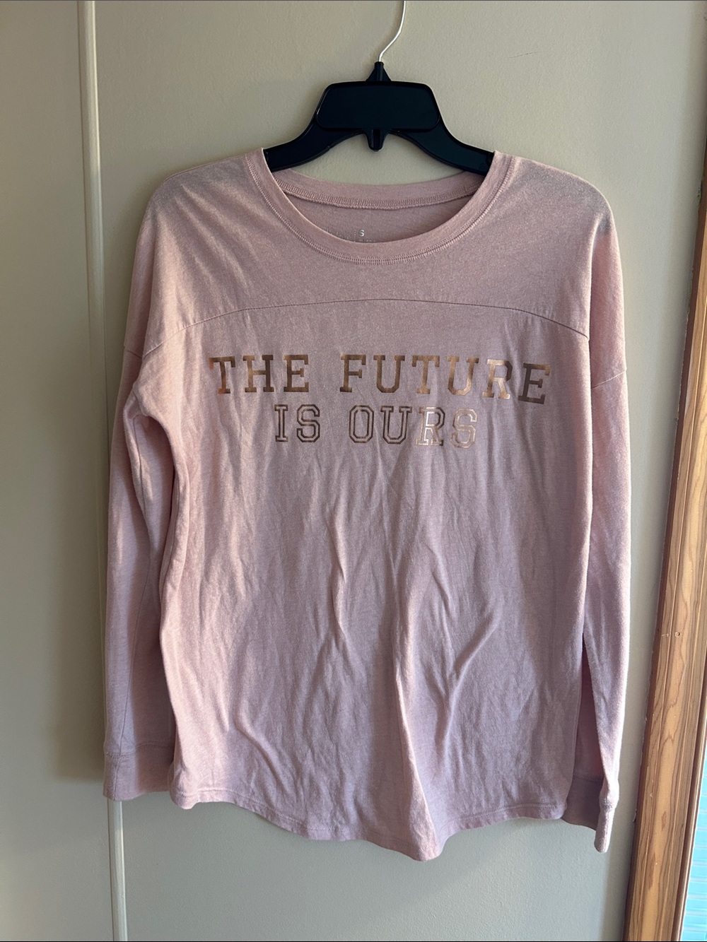 flirtitude Pink Long-Sleeve Crewneck Sweatshirt with Gold Graphic